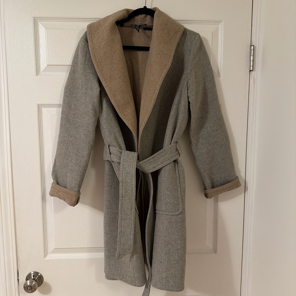 Ralph Lauren Gray and Tan Belted Coat